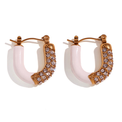 1 Pair Vintage Style Classic Style U Shape Enamel Plating Inlay Stainless Steel Rhinestones 18k Gold Plated Earrings