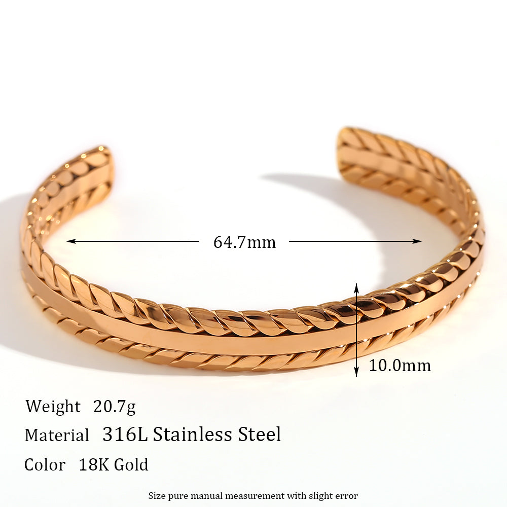 Simple Style Classic Style Grain Stainless Steel Plating 18k Gold Plated Bangle