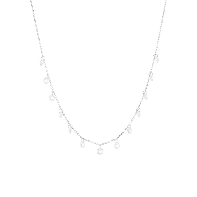 Elegant Gem Water Droplets Sterling Silver Inlay Zircon White Gold Plated Necklace