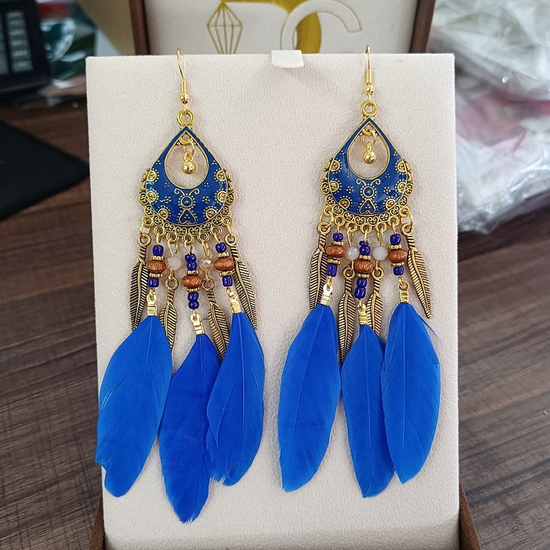 1 Pair Retro Feather Alloy Plating Women's Drop Earrings