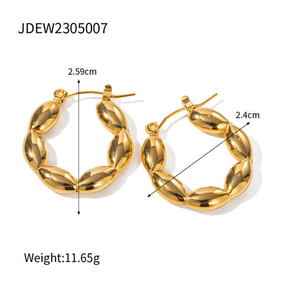 1 Pair Modern Style Solid Color Plating 304 Stainless Steel Hoop Earrings