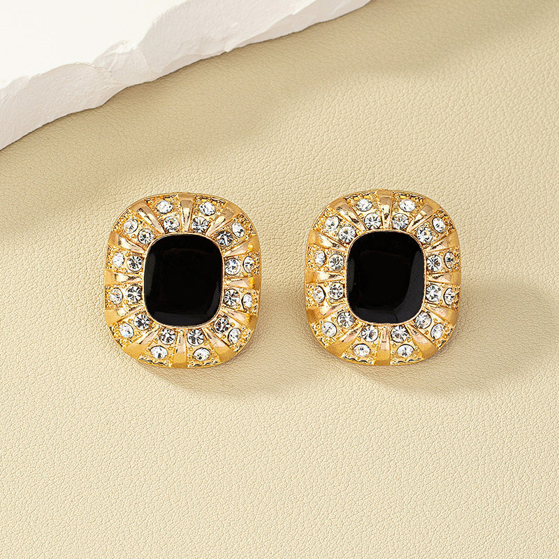 1 Pair Retro Square Inlay Alloy Artificial Diamond Ear Studs