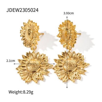 1 Pair Ig Style Casual Sunflower Plating Stainless Steel 18k Gold Plated Drop Earrings