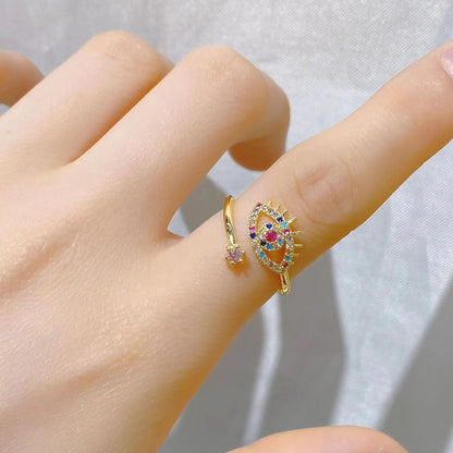 Streetwear Star Moon Eye Copper Zircon Open Ring In Bulk