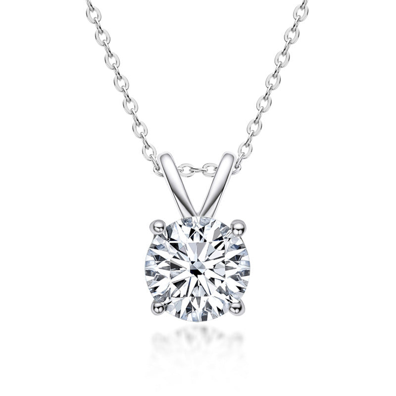 Modern Style Round Sterling Silver Moissanite Pendant Necklace In Bulk