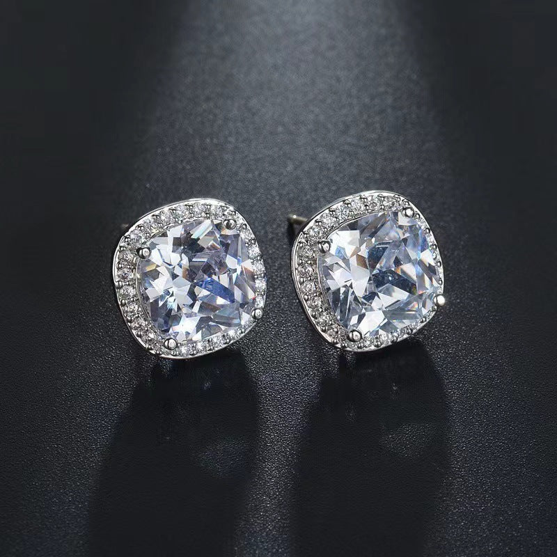 1 Pair Elegant Square Plating Inlay Copper Zircon Ear Studs