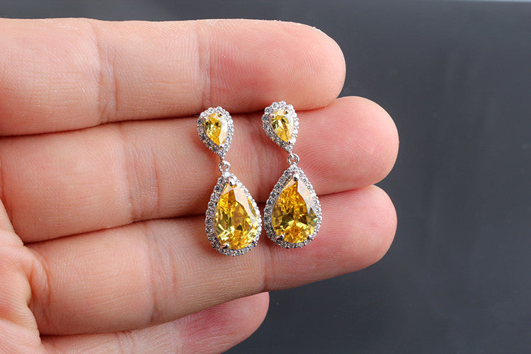 1 Pair Casual Shiny Water Droplets Plating Inlay Copper Zircon Drop Earrings