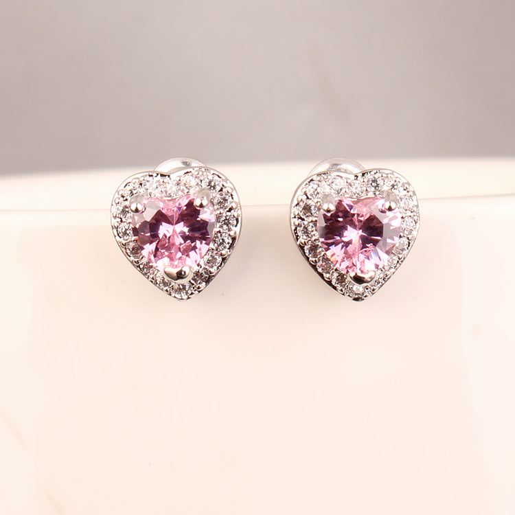 Princess Heart Shape Copper Alloy Plating Inlay Zircon Women's Ear Studs