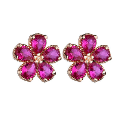 1 Pair Casual Sweet Flower Polishing Plating Inlay Copper Zircon Ear Studs