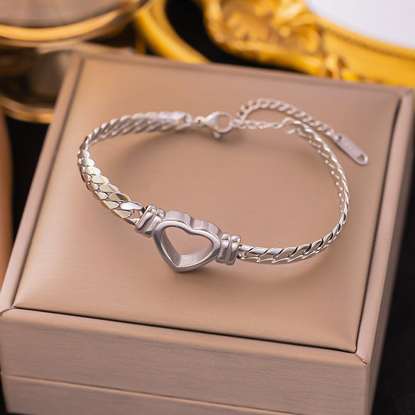 Streetwear Heart Shape Grain Titanium Steel Plating Inlay Shell Bracelets