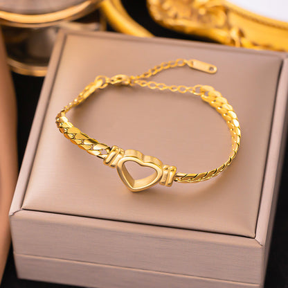 Streetwear Heart Shape Grain Titanium Steel Plating Inlay Shell Bracelets