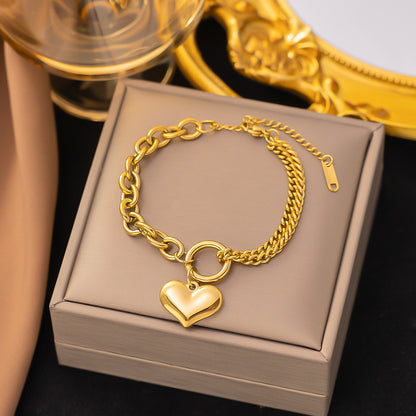 Streetwear Heart Shape Grain Titanium Steel Plating Inlay Shell Bracelets