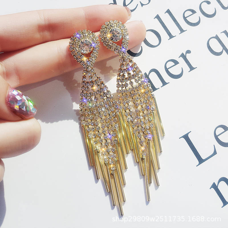 1 Pair Elegant Lady Geometric Heart Shape Tassel Plating Inlay Alloy Artificial Rhinestones Drop Earrings