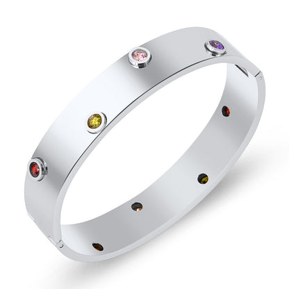 Basic Retro Geometric Stainless Steel Inlay Artificial Gemstones Bangle