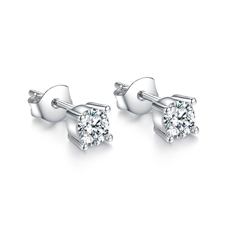 1 Pair Elegant Simple Style Geometric Inlay Sterling Silver Zircon White Gold Plated Ear Studs