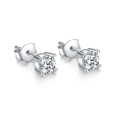 1 Pair Elegant Simple Style Geometric Inlay Sterling Silver Zircon White Gold Plated Ear Studs