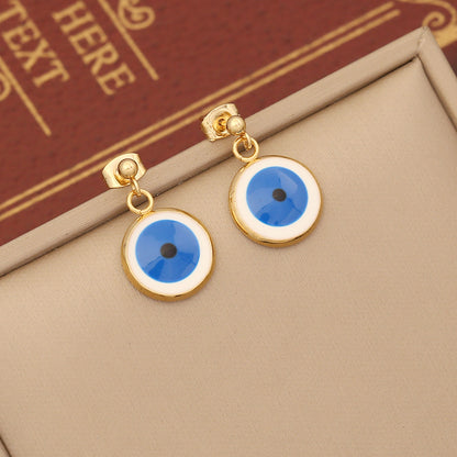 Ig Style Retro Exaggerated Devil's Eye Stainless Steel Enamel Bracelets Earrings Necklace