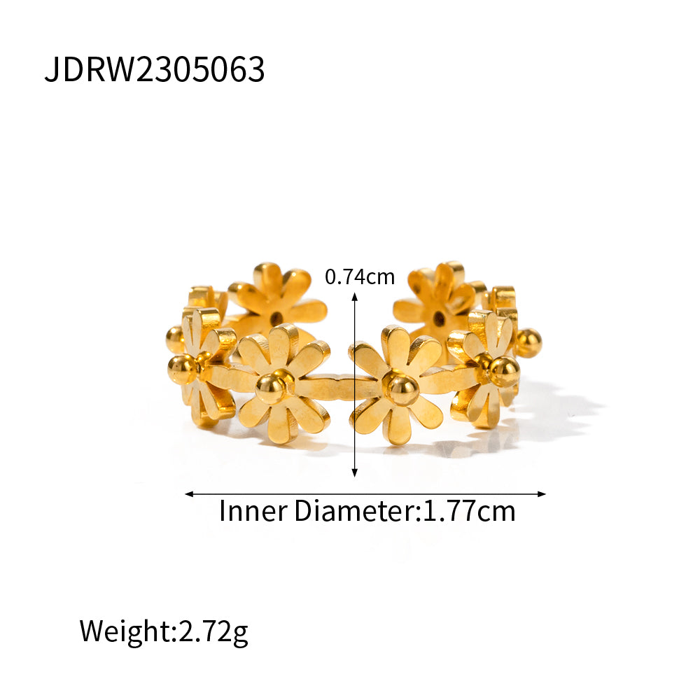 Ig Style Sweet Flower Stainless Steel 18k Gold Plated Open Ring In Bulk