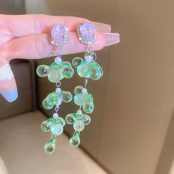 1 Pair Sweet Tassel Flower Butterfly Inlay Imitation Pearl Alloy Rhinestones Drop Earrings