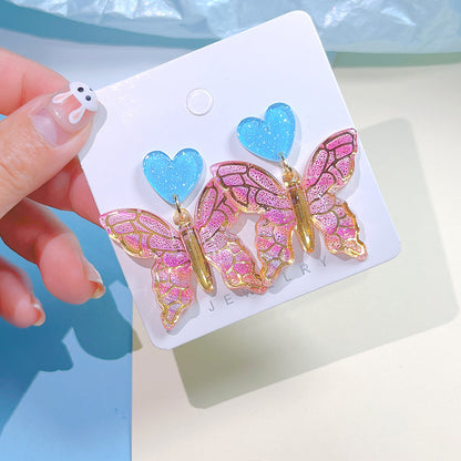 Sweet Heart Shape Butterfly Arylic Women's Drop Earrings