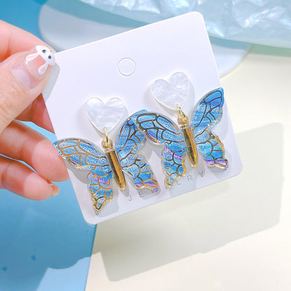 Sweet Heart Shape Butterfly Arylic Women's Drop Earrings