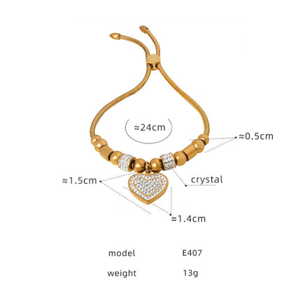 Streetwear Palm Heart Shape Eye Titanium Steel Plating Inlay Rhinestones Bracelets