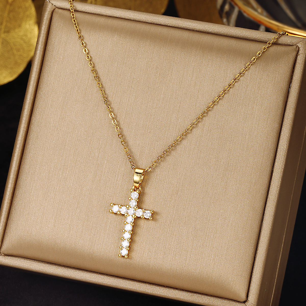 Ethnic Style Cross Stainless Steel Inlay Zircon Pendant Necklace