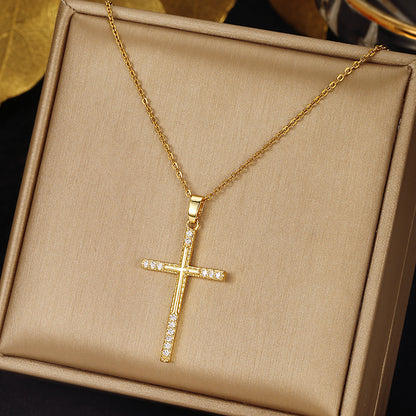 Ethnic Style Cross Stainless Steel Inlay Zircon Pendant Necklace