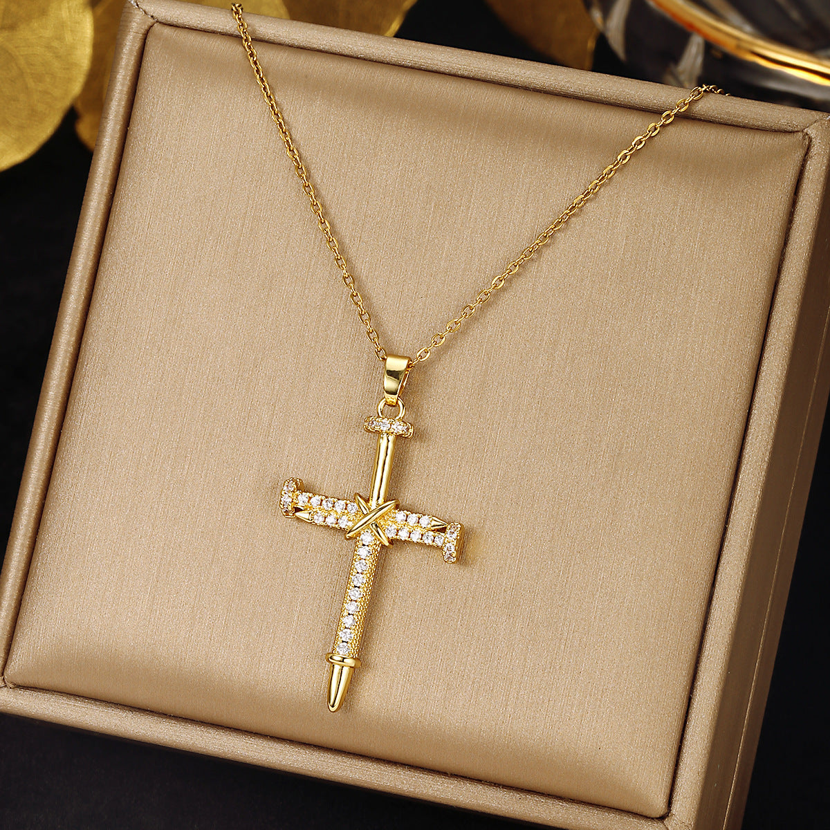 Ethnic Style Cross Stainless Steel Inlay Zircon Pendant Necklace