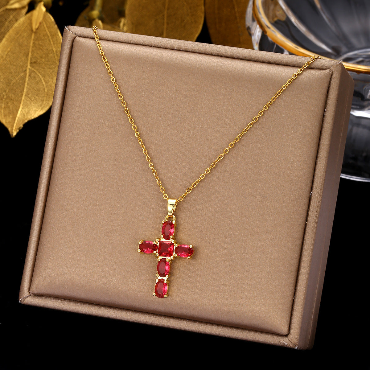 Ethnic Style Cross Stainless Steel Inlay Zircon Pendant Necklace