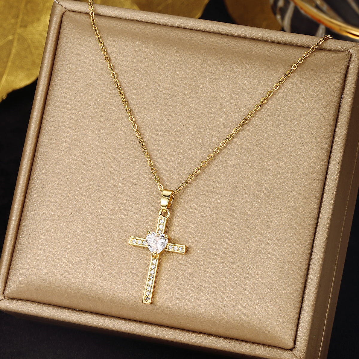 Ethnic Style Cross Stainless Steel Inlay Zircon Pendant Necklace