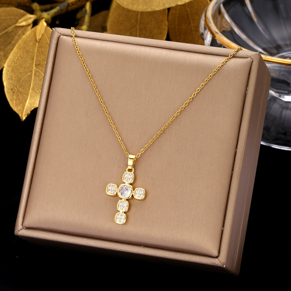 Ethnic Style Cross Stainless Steel Inlay Zircon Pendant Necklace