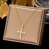 Ethnic Style Cross Stainless Steel Inlay Zircon Pendant Necklace