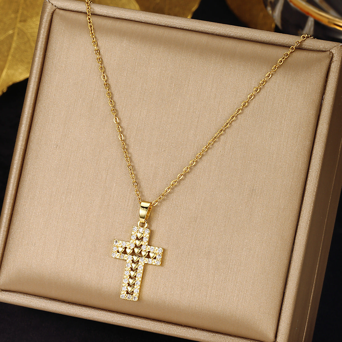 Ethnic Style Cross Stainless Steel Inlay Zircon Pendant Necklace