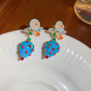 1 Pair Sweet Fruit Inlay Alloy Rhinestones Drop Earrings