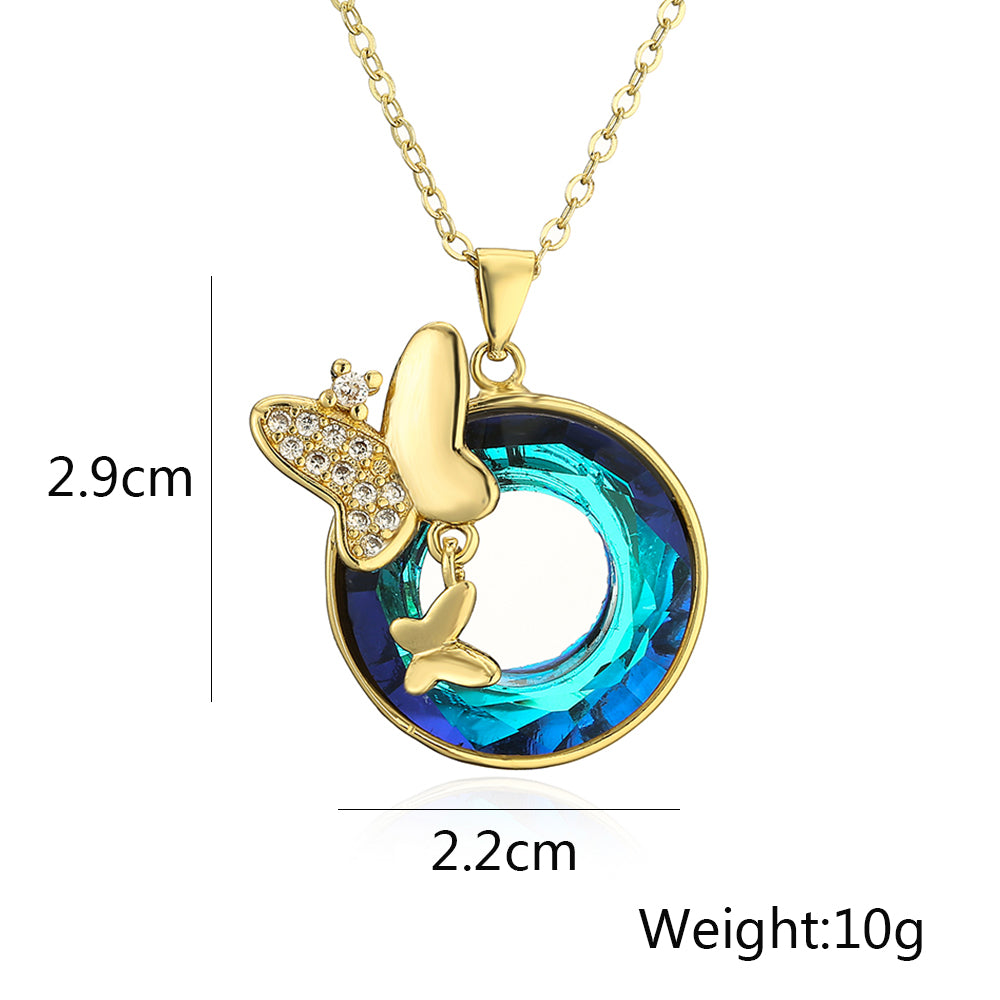 Elegant Butterfly Copper Plating Inlay Zircon 18k Gold Plated Pendant Necklace