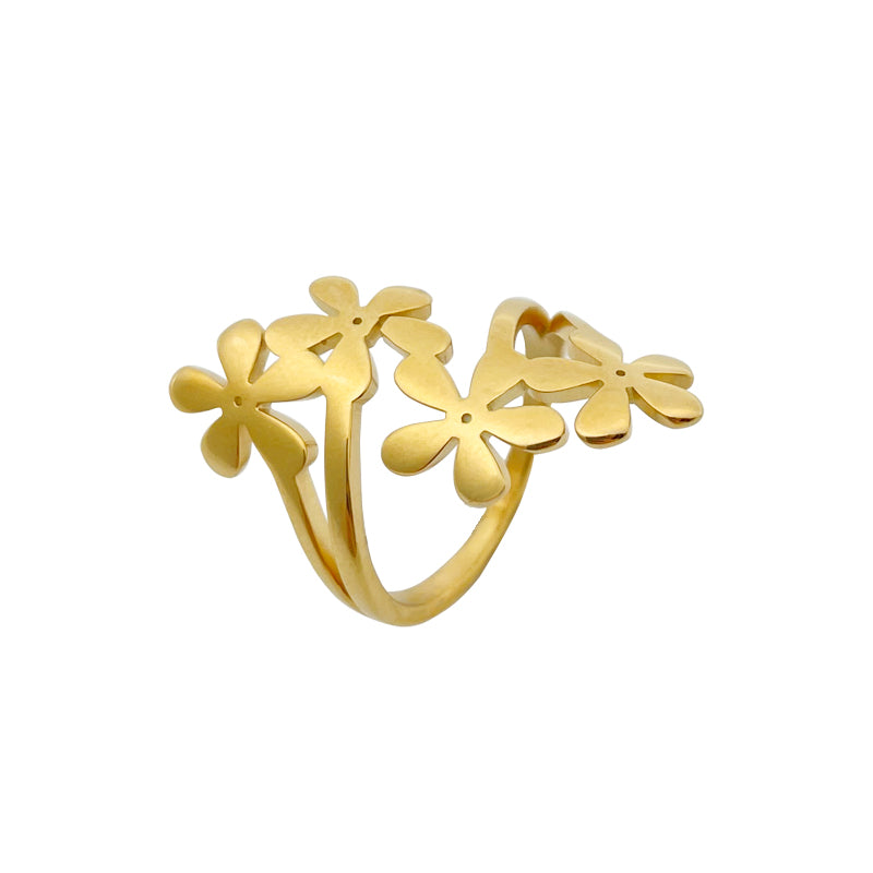 Elegant Flower Stainless Steel Gold Plated Rings In Bulk