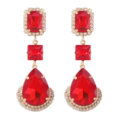 1 Pair Elegant Luxurious Square Water Droplets Inlay Alloy Rhinestones Drop Earrings