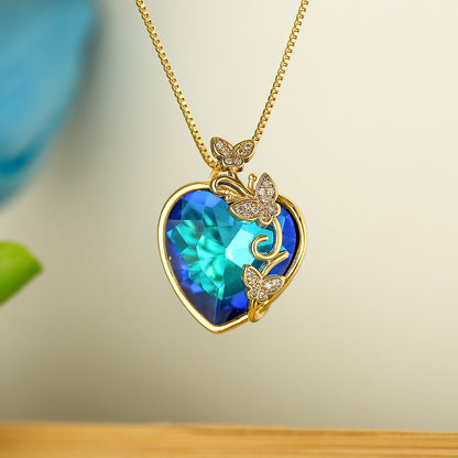 Simple Style Commute Heart Shape Butterfly Copper 18k Gold Plated Zircon Pendant Necklace In Bulk