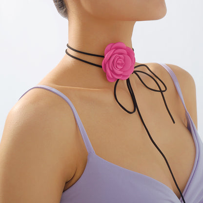 Elegant Vintage Style Sweet Rose Flocking Cloth Handmade Three-dimensional Fabric Women's Choker Choker