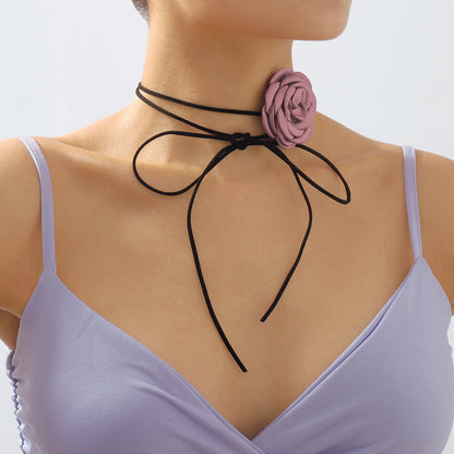 Elegant Vintage Style Sweet Rose Flocking Cloth Handmade Three-dimensional Fabric Women's Choker Choker