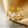 Elegant Geometric Copper Plating Inlay Artificial Pearls Zircon 18k Gold Plated Open Ring