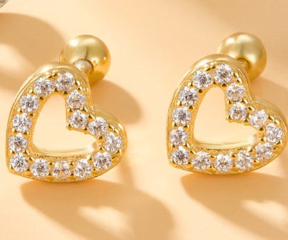 1 Pair Simple Style Commute Heart Shape Plating Inlay Sterling Silver Zircon 18k Gold Plated White Gold Plated Ear Studs