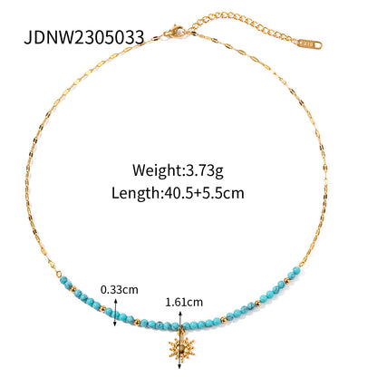 Ig Style Simple Style Sun Stainless Steel Turquoise Titanium Steel Beaded Plating 18k Gold Plated Pendant Necklace