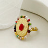 Vacation Colorful Oval Stainless Steel Beaded Gold Plated Open Ring In Bulk