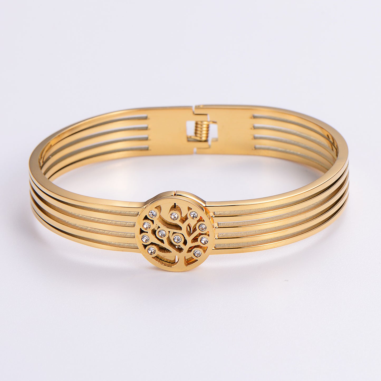 Simple Style Love Tree Heart Shape Stainless Steel Plating Hollow Out Artificial Rhinestones 18k Gold Plated Rose Gold Plated Bangle