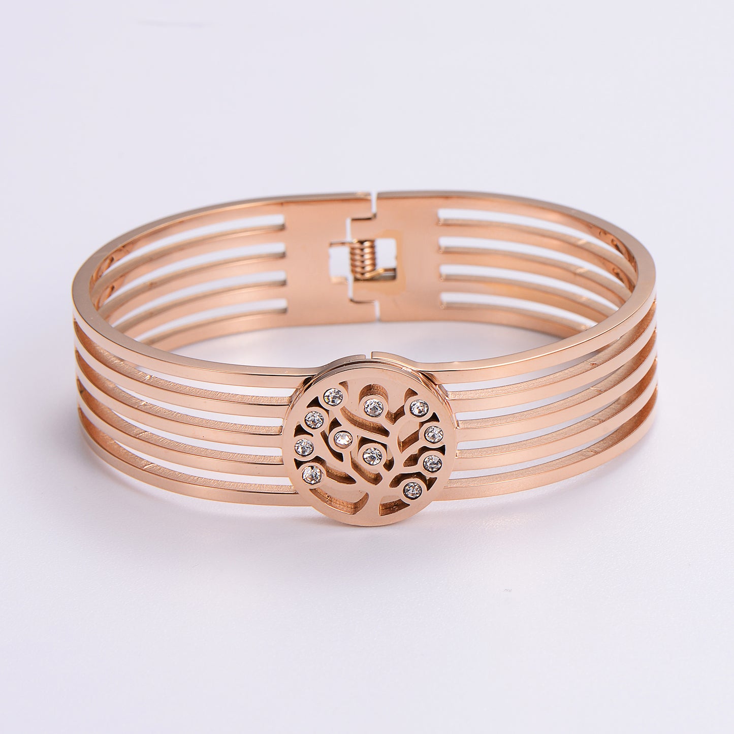 Simple Style Love Tree Heart Shape Stainless Steel Plating Hollow Out Artificial Rhinestones 18k Gold Plated Rose Gold Plated Bangle