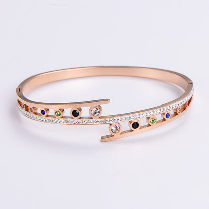 Simple Style Love Tree Heart Shape Stainless Steel Plating Hollow Out Artificial Rhinestones 18k Gold Plated Rose Gold Plated Bangle