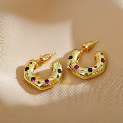 1 Pair Modern Style C Shape Devil's Eye Enamel Inlay Copper Artificial Diamond Ear Studs