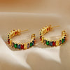 1 Pair Shiny C Shape Inlay Copper Zircon Ear Studs